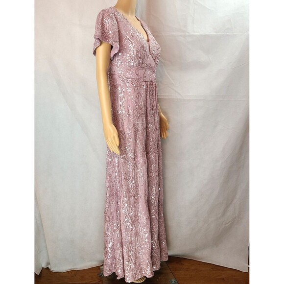 New R&M Richards Women's (8) Rose Embroidered & Sequin Flutter Sleeve Maxi Dress - Picture 9 of 16